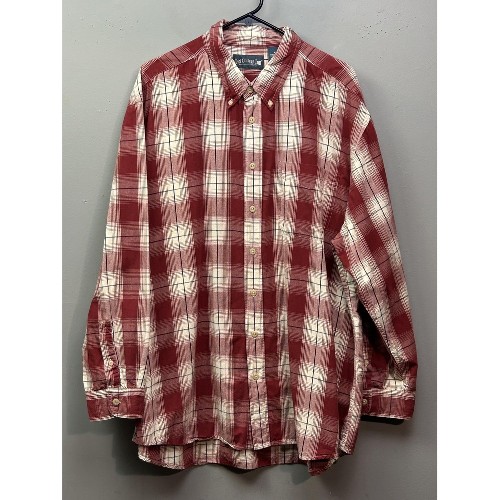Old College Inn Shirt Mens XXL Burgundy Plaid Long Sleeve Button‎ Down Cotton